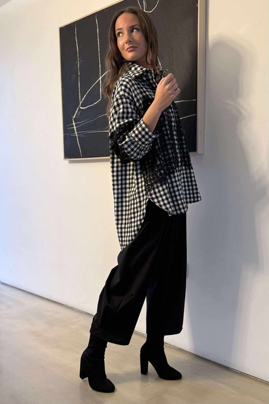 Zeta Otto Brushed Cotton Gingham Lace Shirt Mono /7=